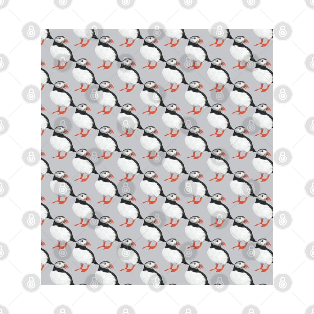 Puffin pattern on grey background by IslesArt