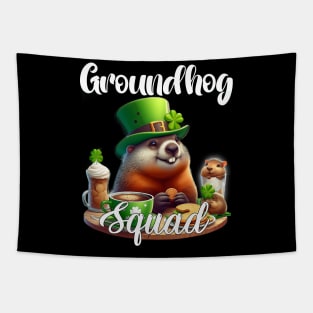 Funny Groundhog Squad Happy Groundhog St Patricks 2024 Tapestry