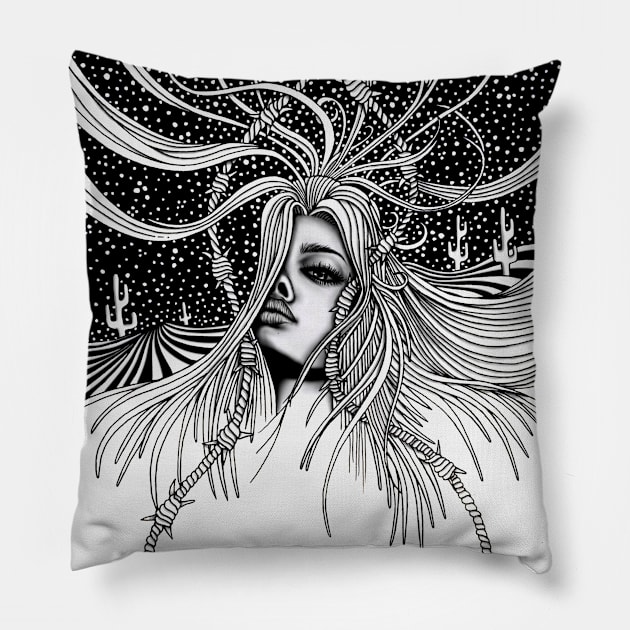 Beautiful young woman drawing Pillow by ilhnklv