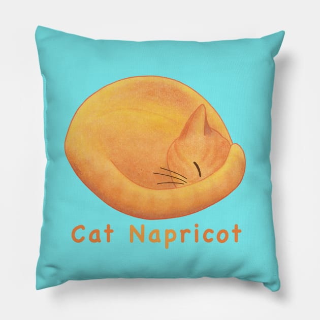 Sweet Apricot Cat Cartoon – Cat Napricot Pun Pillow by Crystal Raymond