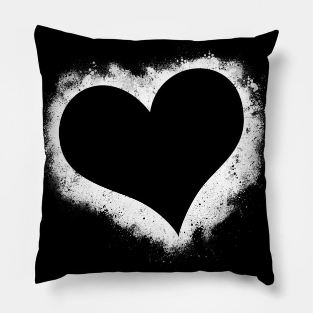 Heart grunge paint splatter black and white Pillow by Playfulfoodie