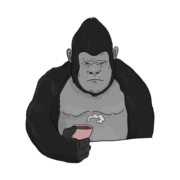 Grumpy Gorilla Ape with Coffee Morning Grouch by Mesyo