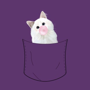 Peeking Pocket Pet - Cute White Kitty Cat T-Shirt