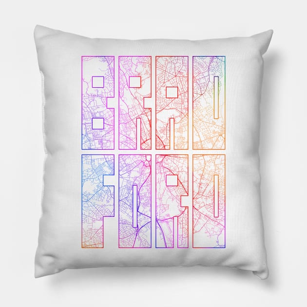 Bradford, England, UK City Map Typography - Colorful Pillow by deMAP Studio