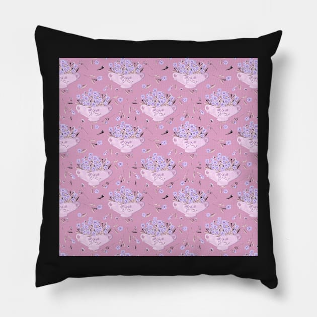 Blue pansies dusty rose pink Pillow by Amalus-files