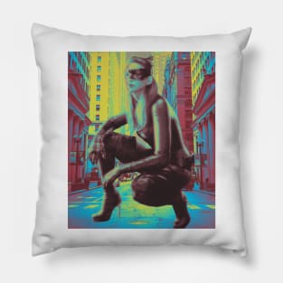 Huge Bat Woman in The City Pillow