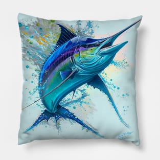 Splashing Blue Marlin Pillow