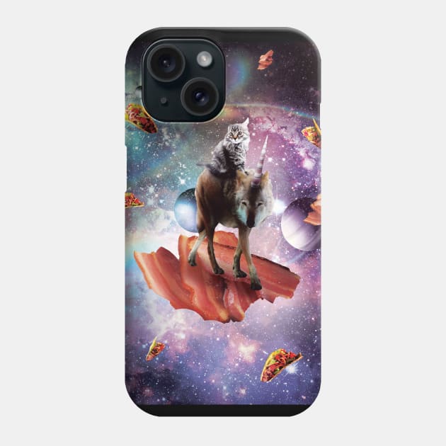 Space Cat Riding Wolf Unicorn - Bacon & Taco Phone Case by Random Galaxy