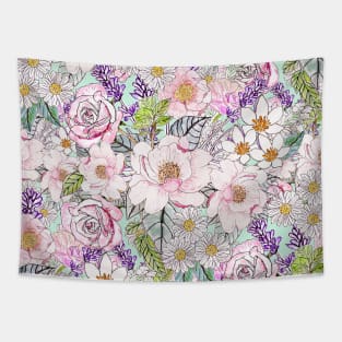 Watercolor garden peonies floral hand paint Tapestry