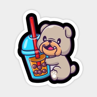 Cute Bulldog With Bubble Milk Tea Cartoon Magnet