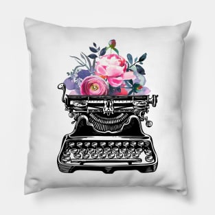 Vintage typewriter, watercolor flowers, flowers, watercolor, writer gift, writer, type, typewriter Pillow