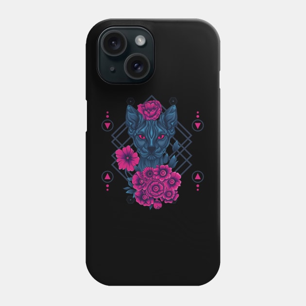 Floral Cat Sacred Geometry Phone Case by Marciano Graphic