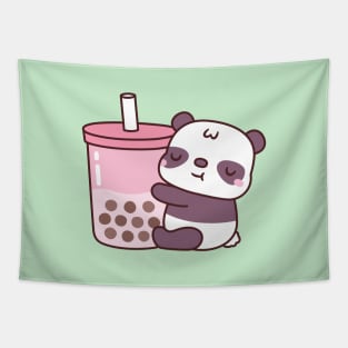 Cute Panda Hugging Strawberry Milk Tea Tapestry