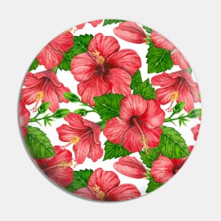 Red hibiscus watercolor pattern Pin