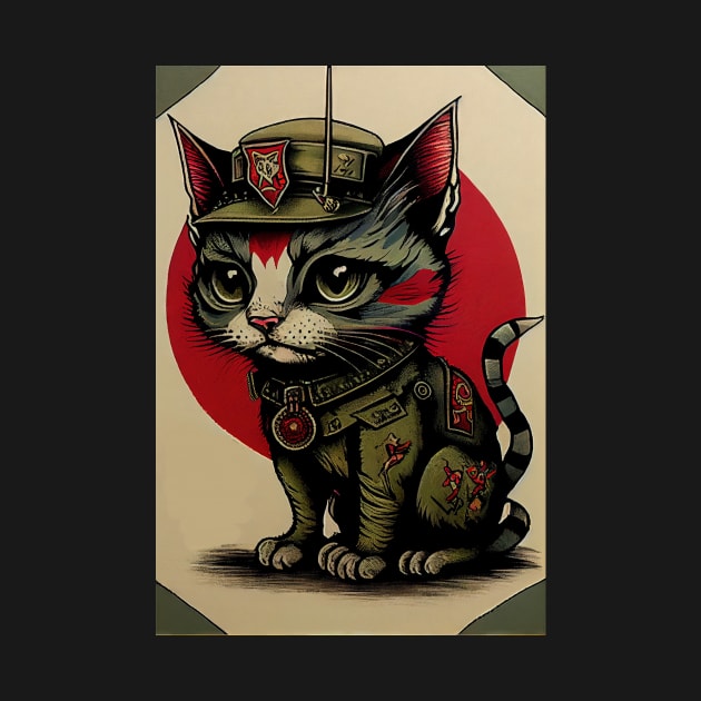 Cute Cat in Uniform in front of Red Sun by dholzric