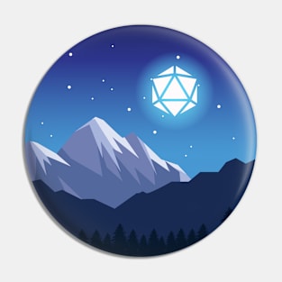 Snowy Cold Night Shooting Stars D20 Dice Moon Landscape Pin