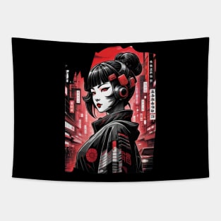 Japanese Style Girl Futuristic Tapestry