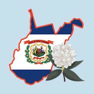 State of West Virginia Flag with State Flower Rhododendron 2 T-Shirt