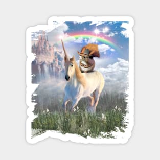 Cowboy Squirrel Riding Unicorn Rainbow Magnet