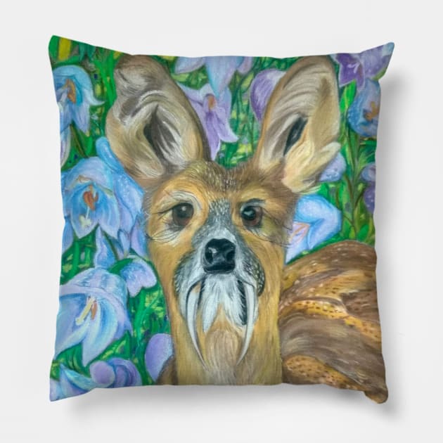 Musk Deer with Bluebells Pillow by mariasibireva