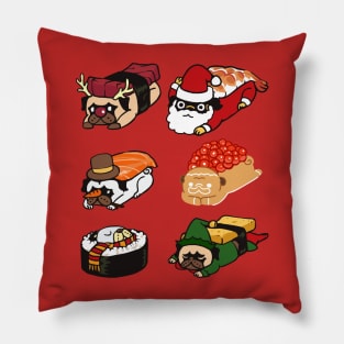 Sushi Pug Christmas Pillow