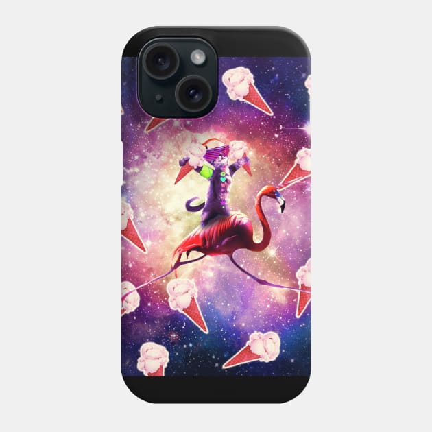 Rave Space Cat On Flamingo Unicorn - Ice Cream Phone Case by Random Galaxy