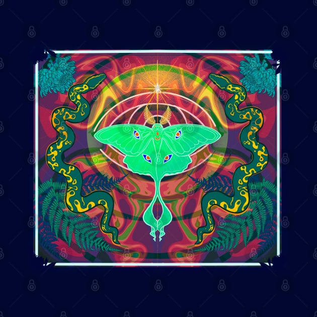 Psychedelic moth tapestry art by Ditees 