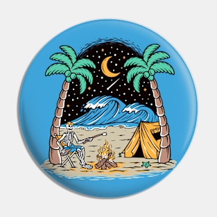 Skeleton Camping on the Beach Pin