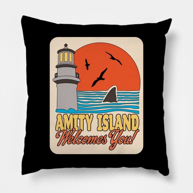 Jaws — Retro Amity Scene Pillow by GraphicGibbon