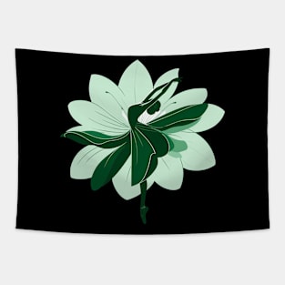 Beautiful ballerina in a green tutu, floral background, Vector illustration, tiptoe pose ballet Tapestry