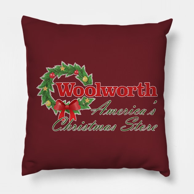 Distressed Woolworth's, America's Christmas Store Pillow by Tee Arcade