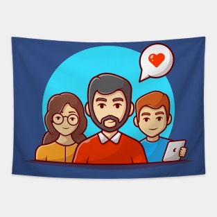 Cute Teamwork Cartoon Vector Icon Illustration Tapestry