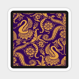 Gold on Royal Purple Classy Medieval Damask Swans Magnet