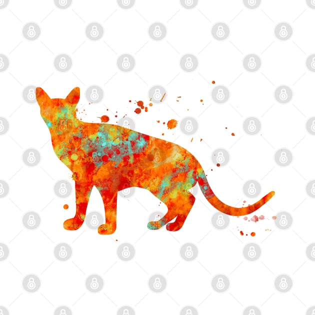 Abyssinian Cat Watercolor Painting - Orange by Miao Miao Design