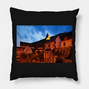 Old town, dusk, Bacharach, Middle Rhine, Rhine, evening Pillow