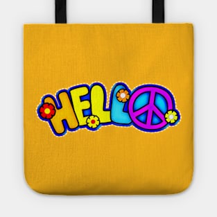 Colorful Hello Peace Sign Typography Tote