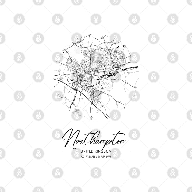 Northampton - United Kingdom Black Water City Map by tienstencil