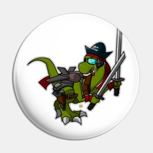 Ninja space pirate dinosaur with two Katanas Pin