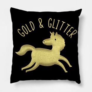 Gold and Glitter Unicorns Pillow