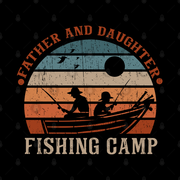 Daughter and Father Fishing design retro vintage sunset fishing club camp by SpaceWiz95