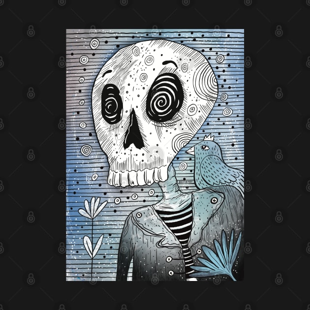 Skull and blue bird by Douwannart