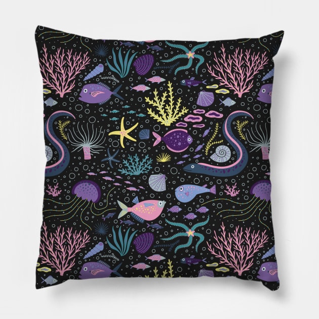 Ocean Life Pattern Pillow by yuliia_bahniuk