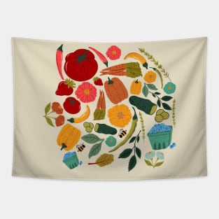 Abundant Harvest: A Farmer's Market Hero Pattern Brimming with Fresh Fruits and Vegetables Tapestry