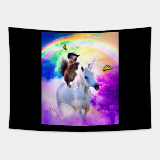 Cowboy Squirrel Riding Unicorn Tapestry