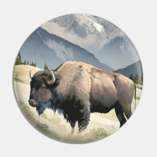 Vintage Retro Wyoming Grand Teton National Park Bison Poster Pin