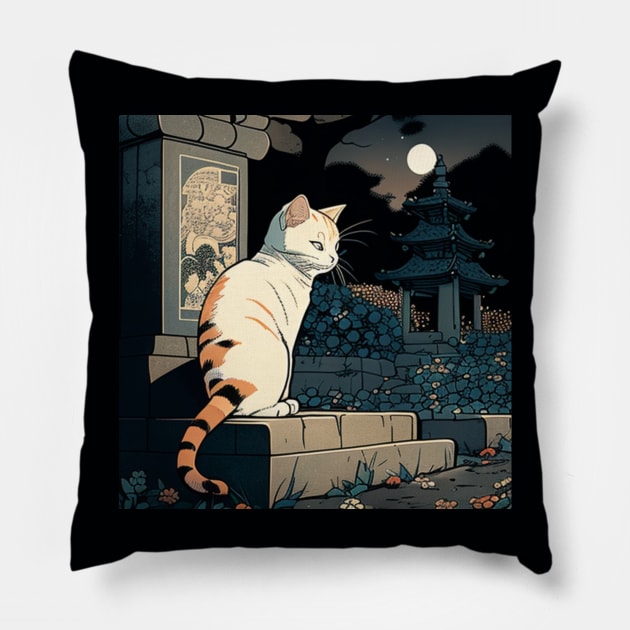 White Cat in Cemetery Pillow by Star Scrunch