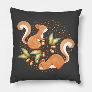 Acorn Foraging Red Squirrels Pillow