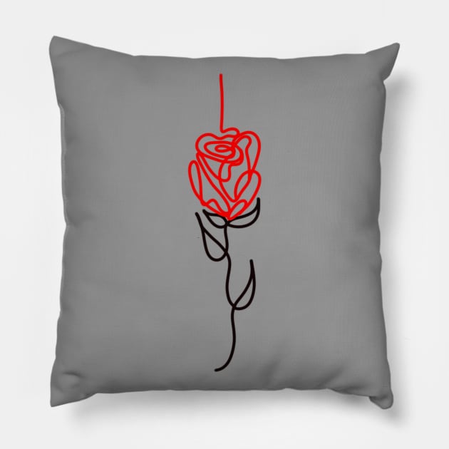 Red Rose Single Line Drawing Pillow by Tenpmcreations