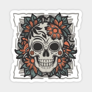 Floral skull retro tattoo Magnet