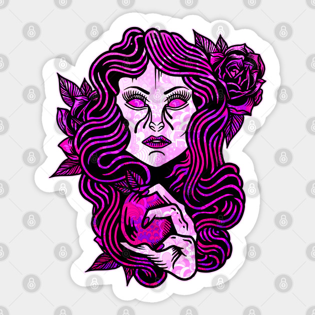 Scary Halloween Witch With Apple Vintage Tattoo Flash American Traditional Medusa Sticker Teepublic